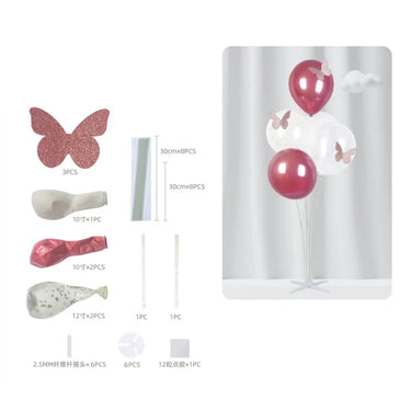 Kit Festivo de 5 Balões Vermelhos Metalizados com Suporte para Festas